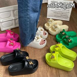 Sand Women Flip 262 Flops Wedge Heels Outside The Seaside Beach Sandals Thick-Bottomed Flip-Flops Outdoor Bowknot Summer Shoes 643 als -