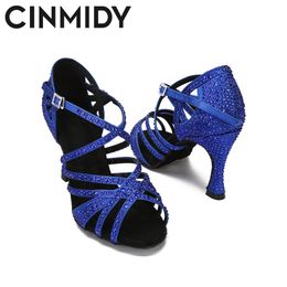 CINMIDY Blue Latin Dance Shoes Women Tango Rumba Ballroom Rhinestones Dance ShoesFor Women Red Wedding Shoes Waltz Dance Heels