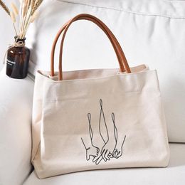 Shopping Bags Family Tote Bag Gifts For Mom Grandma Hands Print Reusable Women Lady Canvas Beach Customise