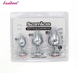 3pcs Set Heart Shaped Metal Anal Plug Stainless Steel Smooth Touch Butt Plug with Crystal Jewellery Anal Trainer Sex Toy for Women4139134