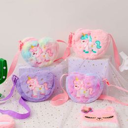 Cartoon unicorn plush shoulder children, cute love crossbody bag for girls, kindergarten backpack gift 78% factory wholesale