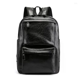 Backpack Usb-Charging Man PU Solid Colour College Student School Book Bag Waterproof Laptop Travel Outdoors Male Pack