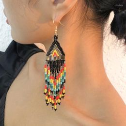 Stud Earrings Bellona E9924 Bohemian National Style Handmade Color Rice Beads Tassel Long