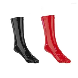 Women Socks Sexy PU Leather Foot Low Tube Shinny Short Stockings Red Black Leggings Pair Use Adult Cover Erotic Clubwear