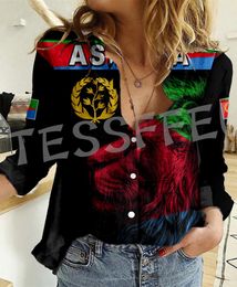 Women's Blouses Africa County Eritrea Flag Lion Tattoo Retro Vintage Streetwear 3DPrint Harajuku Women Casual Button-Down Shirts Long