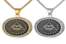 Pendant Necklaces Hip Hop Mens mason Necklace Iced Out Rhinestone Illuminati Allseeing Eye Coins Round Charming9958009