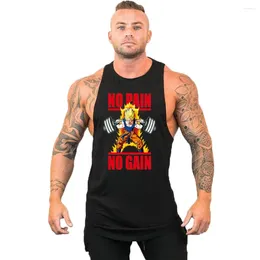 Men's Tank Tops Bodybuilding Stringer Men Anime Funny Summer Clothing No Pain Gain Vest Fitness Cotton Gym Singlets