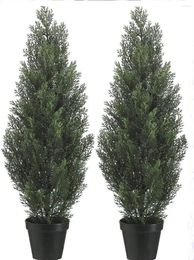 Decorative Flowers Two 3 Foot Outdoor Artificial Cedar Trees Potted Plants Ktepv