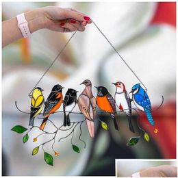 Decorative Objects Figurines Mini Pendant Stained Bird Glass Window Hangings Acrylic Wall Hanging Colored Birds Decor Room Accesso Dro Dh4Rz