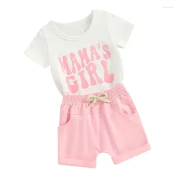 Clothing Sets Kids Infant Toddler Baby Girl Summer Outfit Letter Short Sleeve T-Shirt Tops And Solid Shorts Clothes 2PCS Set