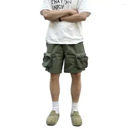Men's Shorts Summer Fashion 2024 Men High Waist Straight Type Waterproof Functional Multiple Pockets Cargo Black/Army Green