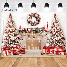Laeacco Old Brick Fireplace Christmas Tree Gift Teddy Bear Baby Photo Backdrop Photography Background Photocall Photo Studio