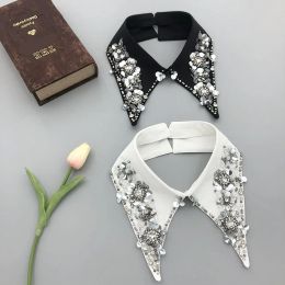 Weißes schwarzes gefälschtes Kragenhemd für Frauen Spitze hohl abtrennbarer Kragen Diamant Lapel Hemd Bluse Top Halskette Kleidung Accessoire