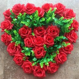 Decorative Flowers 40 CM Artificial Silk Heart Shape Lovely Rose Flower Ball For Wedding Car Door Floral Centerpiece Valentines Decorations