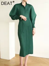 Work Dresses Woman Suit Solid Pleated Stand Collar Garment Horn Sleeve Shirt High Waist Skirt Slim Casual Style 2024 Autumn15XM531