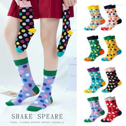 Women Socks 1 Pair Brand Harajuku Happy Colourful Circle Point Dots Fashion Hit Colour Cotton Funny Female Street Dress Sox Autumn