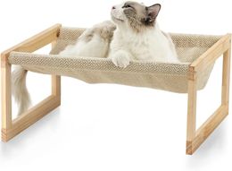 KLYM Large breathable cat bed outdoor wooden cat hammockoverhead pet furniture for kittens puppies rabbits and small animals 240516