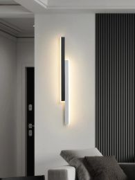 LED Wall Lamp For Stairs Background Modern Living Room Sofa Bedroom Bedside Bar Long Sconce Corridor Aisle Home Black Chandelier