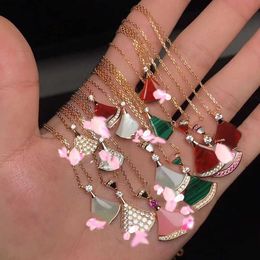 High cost performance Jewellery Bulgarly necklace Small Skirt Necklace Womens Treasure Rose Gold Fanshaped White Red have Original logo