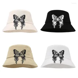 Berets Girl Butterfly Pattern Fisherman Hat Wide Brims Bucket Spring Sunproof