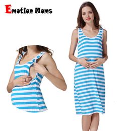 Summer Nursing Dress for Pregnancy Woman Maternity Clothing Striped Pregnant Dress Breastfeeding Sleeveless 240524