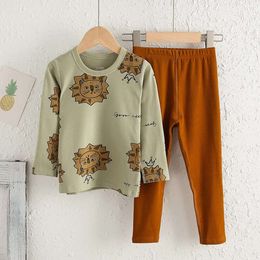 Sonbahar Pamuklu Erkekler Sweetwear Çocuklar Pijama Çocuk Bebek Kız Pamas Aslan Karikatür Kıyafetleri Nightwear Pijama Infantil L2405