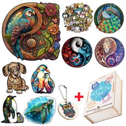 Puzzles Brightly Colored Wooden Animal Jigsaw Puzzles For Adults Kids Exquisite Taichi Disc Puzzle Games Interesting Educational Toys Y240524