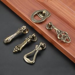 DRELD Retro Style Drop Pendant Bronze Drawer Cabinet Knob Pull Antique Brass Drop Ring Cupboard Dresser Handle Knob Home Decor