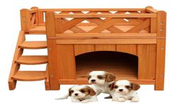 New Pet Wooden Cat House Living House Kennel with Balcony Small Dog Outdoor7874372
