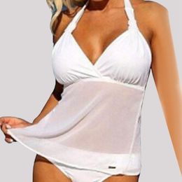 Women's Swimwear 2024 Womens Swimsuits Mesh Sexy Gather Halter Bathing Suit Tops With Shorts Holiday Two Pieces