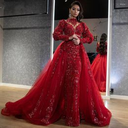 Party Dresses Arrival Amazing Shiny Red Evening Dress For Wedding Elegant Beads Formal Gown Tulle Detachable Shawl