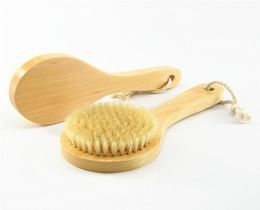 Dry Skin Body Brush with Short Wooden Handle Boar Bristles Shower Scrubber Exfoliating Massager5699426