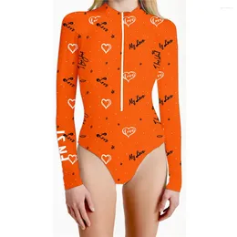 Women's Swimwear Fn Si Long Sleeve Printed Front Zipper Female Bathing Suit Monokini Women Sexy One Piece Surf Beach Wear Swimsuit