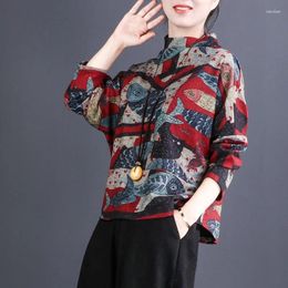 Ethnic Clothing Traditional Chinese Blouse Shirt Tops For Women Loose Casual Oriental Linen Female Elegant Cheongsam Top TA2155