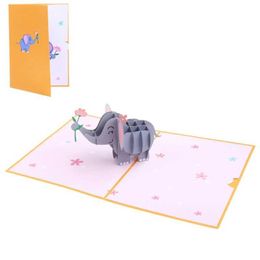 Gift Cards Greeting Cards Girls birthday card child wife husband 3D elephant pop-up greeting card with envelope postcard gift F0T6 WX5.22