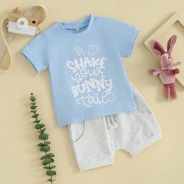 Clothing Sets Toddler Baby Boy Easter Outfits Print Short Sleeve T-Shirt Tops Solid Colour Shorts Set 2Pcs Clothes