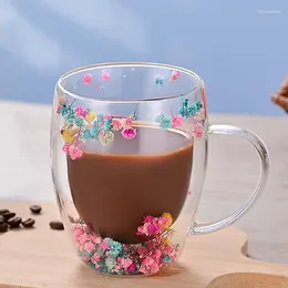 Mugs Flower Glass Mug Creative Clear Cups Gifts High Quality Double Wall Coffee With Handle Drinkware Accessories