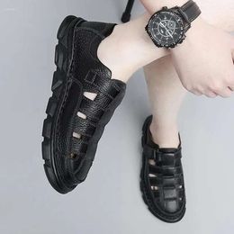 Quality Sole High Thick Sandals Summer Sports Leather Cowhide Beach Toe Wrap Male Outdoor Walking Shoes Men C 518