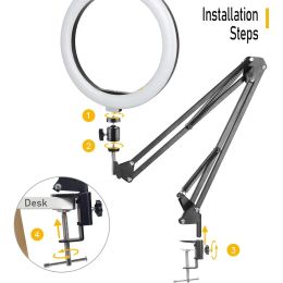 Selfie Ring Light RGB LED RingLight Selfie Lamp With Desk Long Arm Tablet Tripod Stand For Video Youtube Photography Lighting