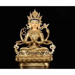 Decorative Figurines 30cm Tibetan Sakyamuni Hand Painted Bronze Gilded Buddha Four-Armed Avalokiteshvara Statue