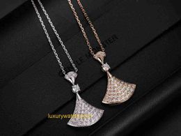 New Classic Fashion Bolgrey Pendant Necklaces Full Diamond Small Skirt Fan Necklace 18k Rose Gold Lock Bone Chain Titanium Steel Exquisite Light Luxury Crowd