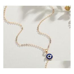 Pendant Necklaces Turkish Evil Blue Eye Necklace For Women Girls Gold Color Glass Edging Charm Clavicle Chain Choker Lucky Jewelry Dro Otjsk