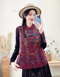 Ethnic Clothing 2024 Chinese Vintage Vest National Flower Embroidery Jacquard Retro Hanfu Tops Sleeveless Jacket Waistcoat