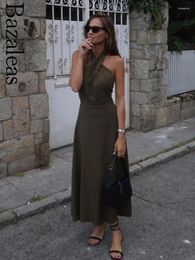 Casual Dresses 2024 Bazaleas Store Women's Elegant Brown Cotton Linen Backless Long Trf Cross Halter Maxi Dress Official