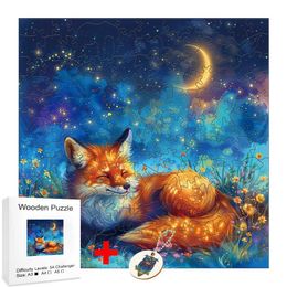Puzzles Fox Games DIY Wooden Puzzle Montessori Baby Diy Learning Education Kid Puzzl Toy 3d Puzzle Wood Games Puzzles Girls Toys Model Y240524