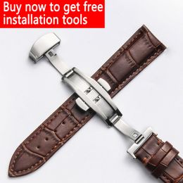 Universal quality Bands fit for ROLEX Strap Push Button Hidden Clasp Double press butterfly buckle Leather watch Brown 20mm 285e