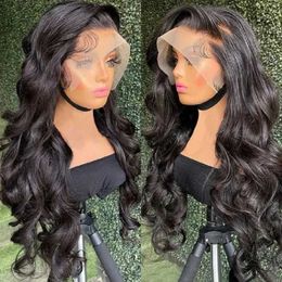 Synthetic Wigs Brazilian hair body wave wig with baby hair pre shedding bleached knots shiny hair Remi 13x6 transparent lace front wig Q240523