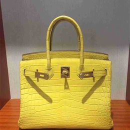 Bk Handbag Crocodile Leather 7a Handmade Cowhide Togo Splicing Bag line yellow sun yellow two points 25 30