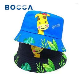 Berets Bocca Cartoon Giraffe Bucket Hat Children Boys Girls Kids Fisherman Hats Double Sides Cute Animal Pattern Panama Cap Outdoor Sun