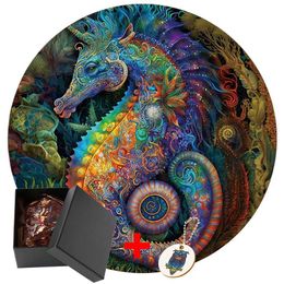 Puzzles Seahorse Animal Wooden Puzzle 3D DIY Games For Children Adult Brain Teaser Assembly Model Toy Parent Child Interaction Brain Dev Y240524